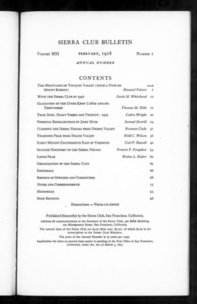 Sierra Club Bulletin 1928 Vol 13 No 1 February thumbnail